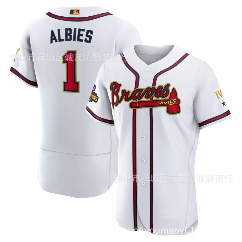 Mens White Champion Edition MLB Atlanta Braves Ozzie Albies Baseball Jersey Unisex Sportswear Fall Winter