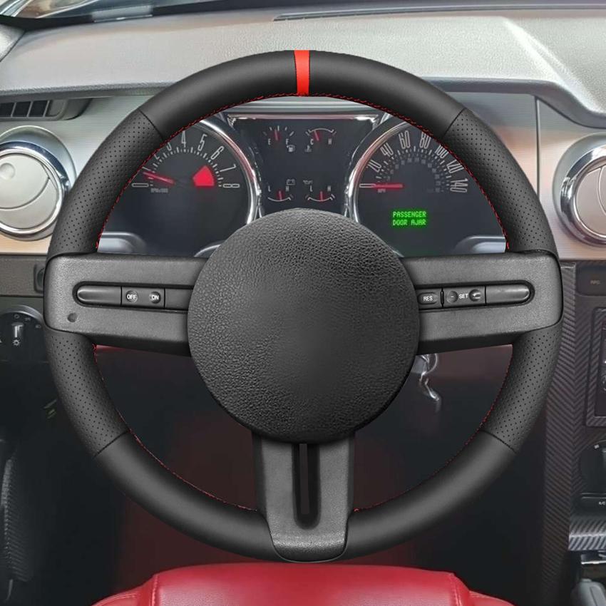Black Faux Leather Car Steering Wheel Cover For Ford Mustang 2005 2006 2007 2008 20009 2010 2011 2012