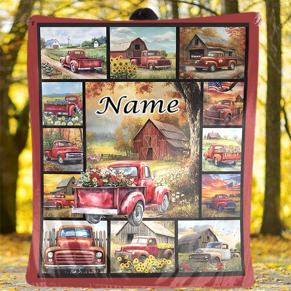 Rustic Farm Scenes With Classic Trucks And Barns Flannel Outdoor Blanket Gift Blanket Comfortable And Soft Lightweight And Portable Suitable For All