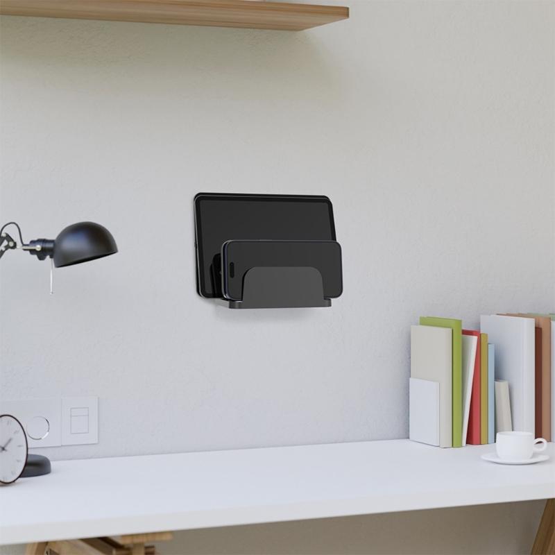 Universal Wall Mounted Stand For Tablets And Smartphones Compatible for up to 20mm Width Pad Phone Devices Organizers