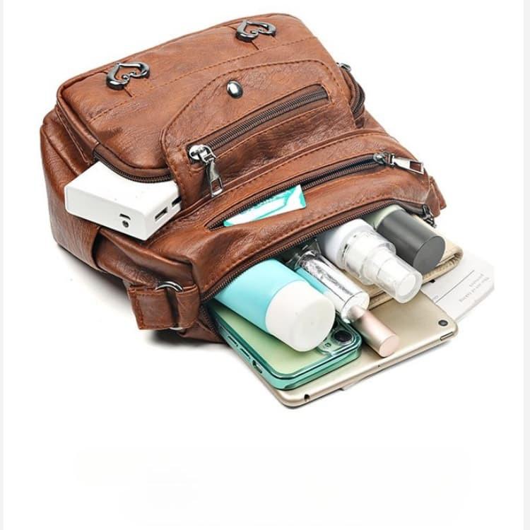 Винтажная многокарманная сумка кроссбоди через плечо из мягкой кожи, женская сумка