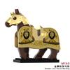 1pcs Medieval Horses Grey Bodies Blue Saddle Blankets White Horse Emblems Yellow Trims Building Block
