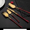 Red Gold Matte Flatware Cutlery Set 18/10 Stainless Steel Food Tableware Home Steak Knife Fork Spoon Teaspoon Dinnerware Set
