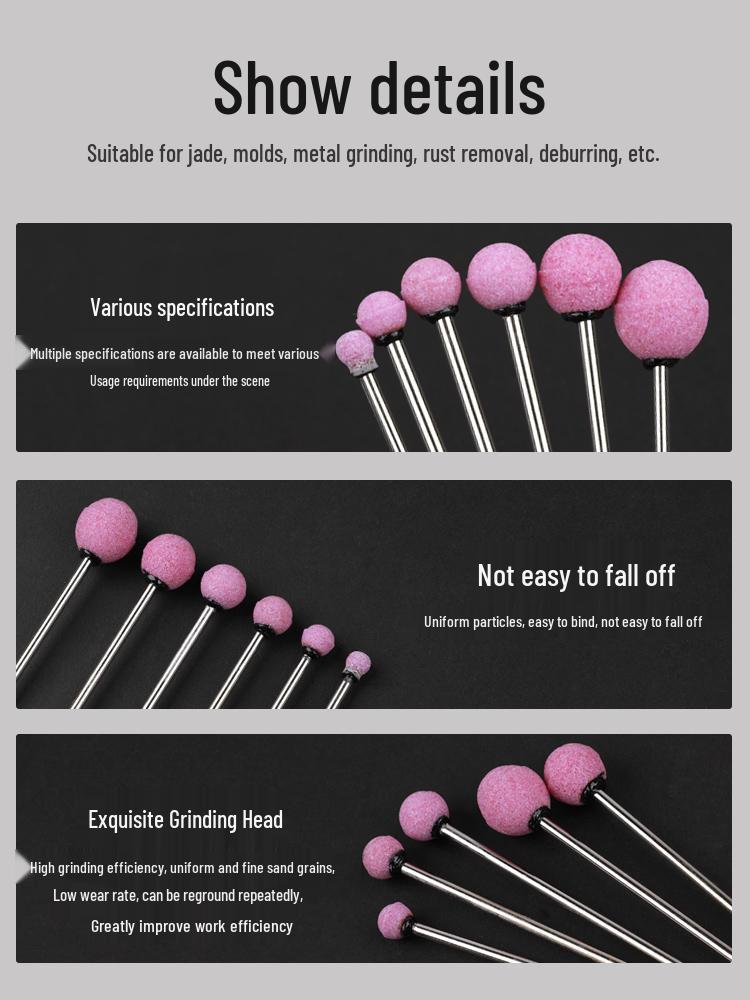 3 мм Красный корунд на кремневой связке Шаровидный шлифовальный круг с длинным хвостовиком для дрели - Удаление ржавчины с металла и полировка.