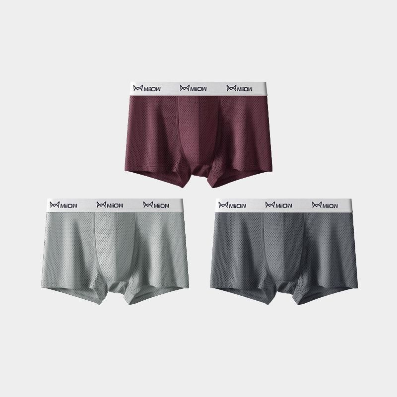 MIIOW 3 шт. Ледяной шелк Тонкая сотовая сетка Дышащее мужское нижнее белье Антибактериальные шорты Лето L-5XL