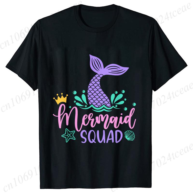 Принт Mermaid Squad Женские футболки с коротким рукавом Одежда Футболка Русалка Девочки Вечеринка по случаю дня рождения Женские топы Команда дня рождения Женские топы