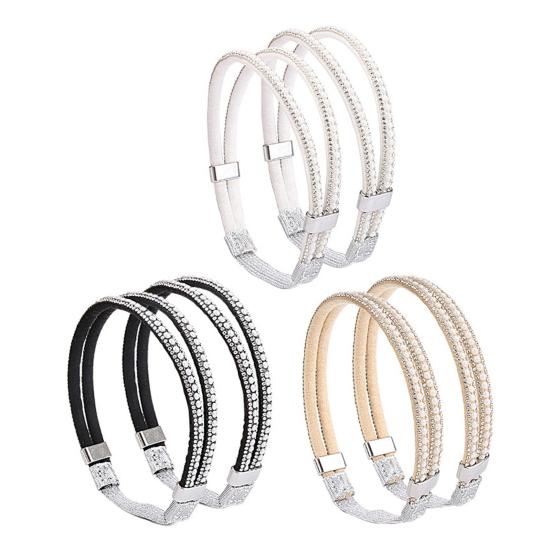 3 Pairs Fixed Shoelaces Reusable Faux Leather Sparkling Rhinestone Elastic Laces High