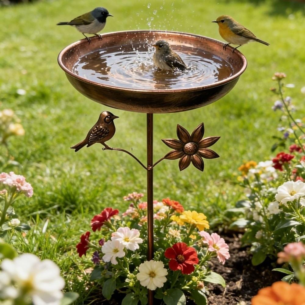 Rustproof Iron Garden Birdbath Retro Bird Feeding Station Bird Watching Bird Water Drinker Porch