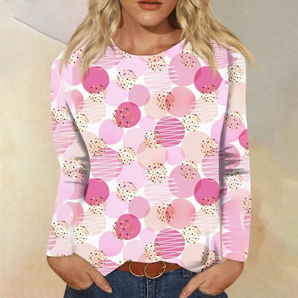Women's Fashion Casual Long Sleeve  Print Round Neck Top