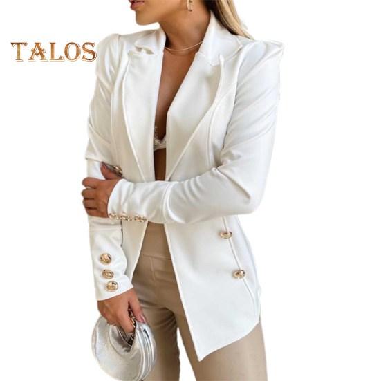 Женский пиджак с лацканами, длинный рукав, кардиган, однотонный, открытый спереди, приталенный пиджак, деловая верхняя одежда