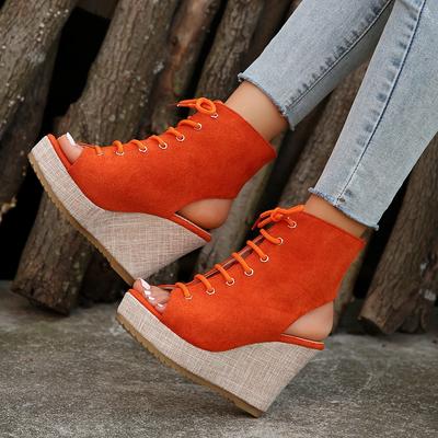 Женские сандалии 2024 Лето Каблук-танкетка Ремешок Открытый носок Рыбий рот Сандалии Новые Уличные Повседневные Римские Женские Сандалии на Высоком Каблуке