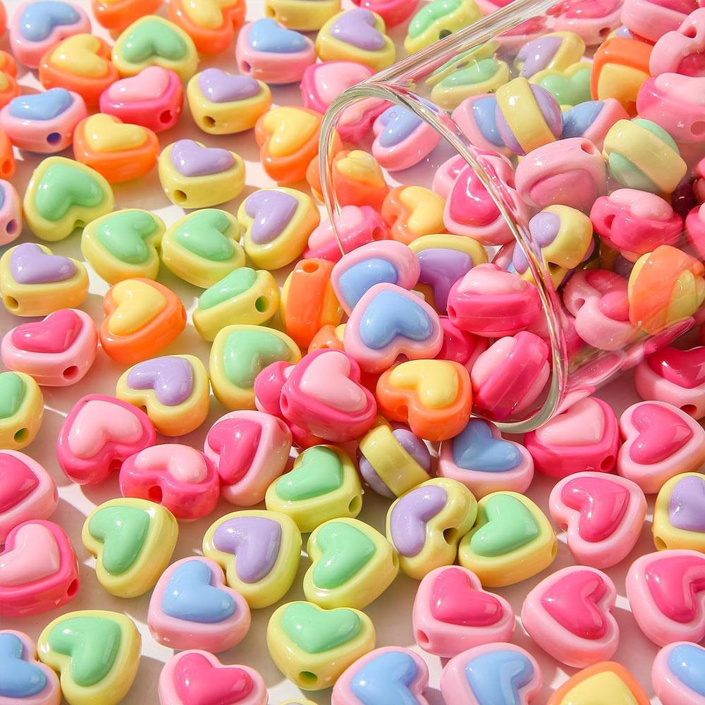 150 шт. акриловых бусин, разноцветных бусин в форме сердца, радужных бусин в форме сердца для изготовления ювелирных изделий, браслетов ручной работы, брелоков, товаров для рукоделия