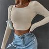 2022 весна осень короткая модная узкая футболка в корейском стиле, сексуальная женская уличная одежда с длинным рукавом, трендовая одежда для отдыха, вязаный топ