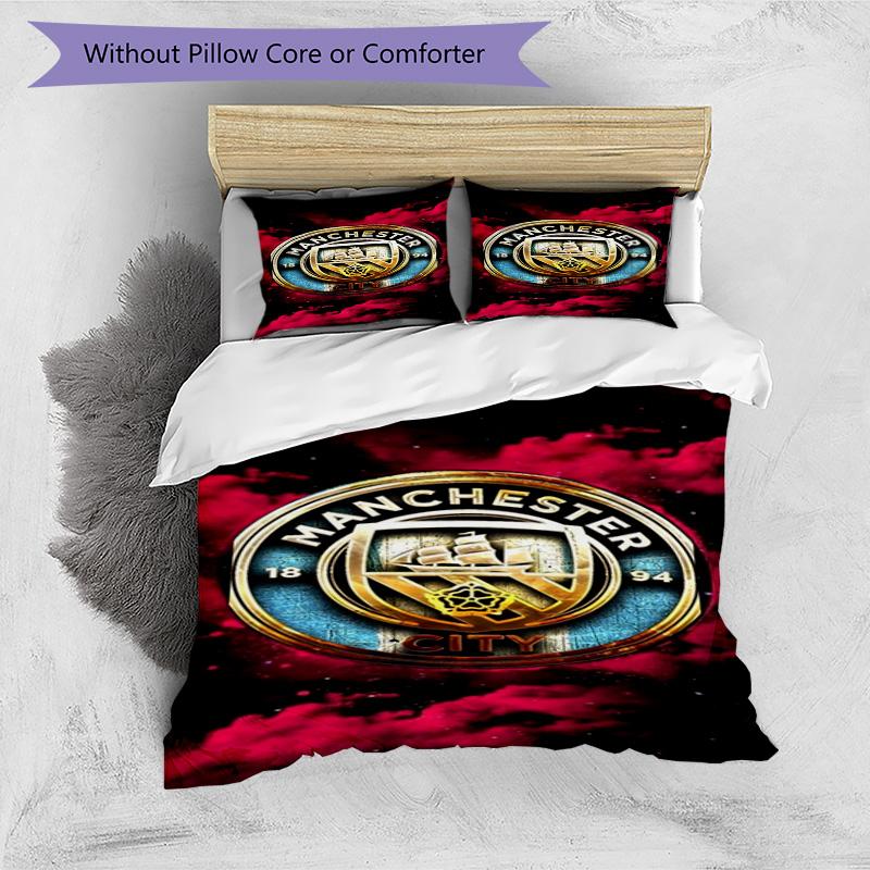 Manchester City F.C Printed Pattern Duvet Cover Set – includes 1 duvet cover and 2 matching pillowcases Bedroom decor Christmas gifts
