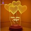 3D классическая тематическая / настраиваемая светодиодная настольная лампа с сердечками, ночник, эстетический декор для комнаты, прикроватная лампа, подарки на день рождения