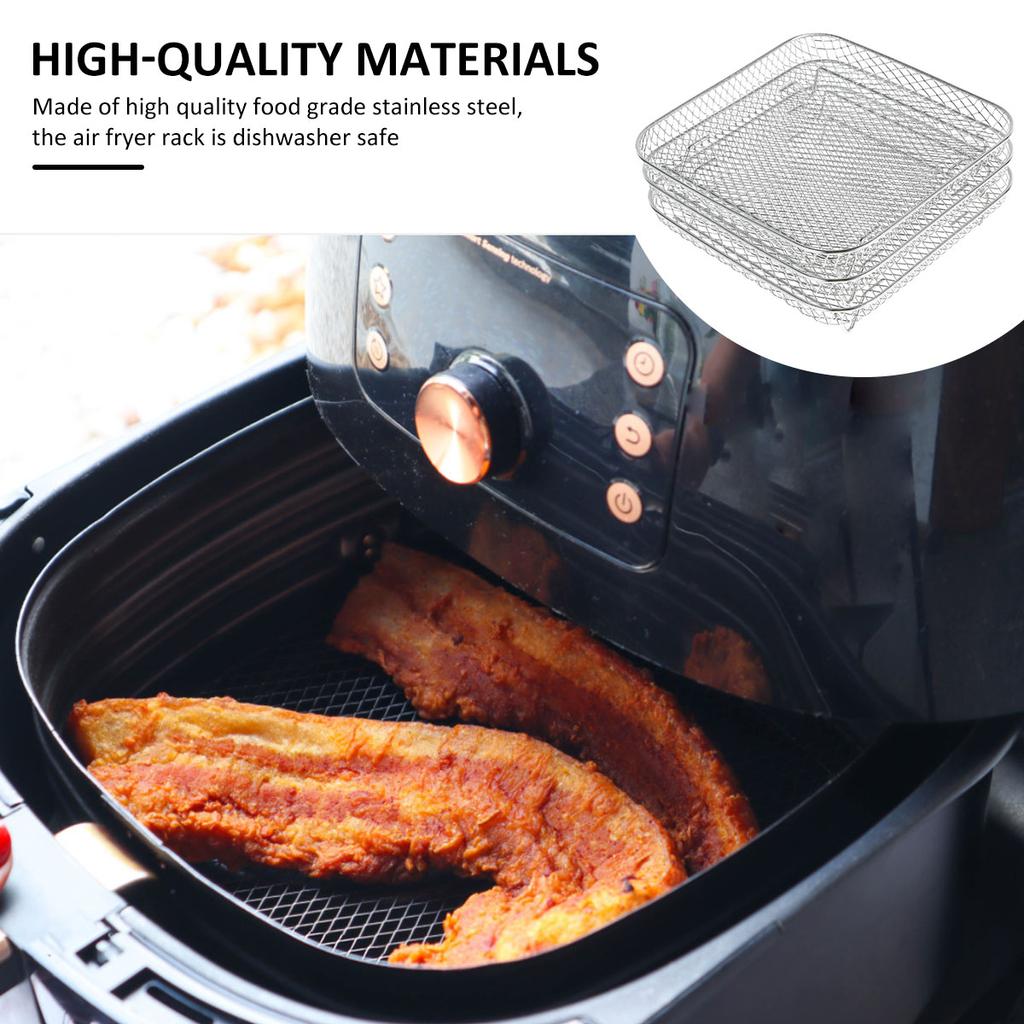 8 Inch Air Fryer Rack 3Layer Stackable Dehydrator Rack Steel Square Air Fryer Basket Tray Air Fryer Accessorie for 5.8QT/7.5L-8L