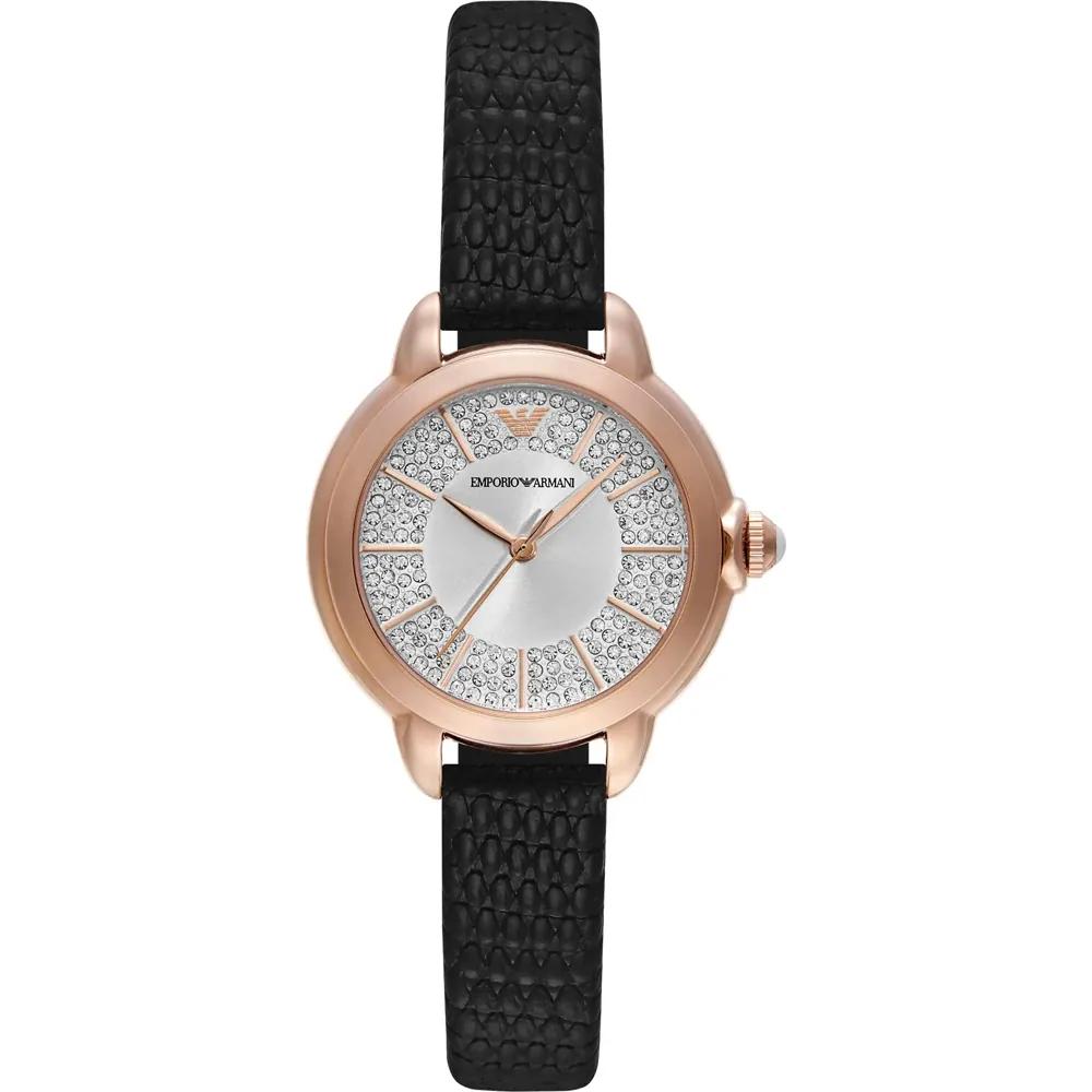 Emporio Armani Женские кварцевые часы Mia Silver Black Leather AR11631