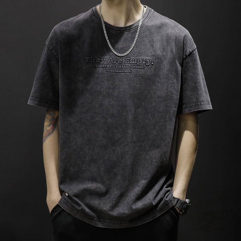 American Retro Men Short-sleeved T-shirt In Summer Old Loose Large-size Korean Pullover