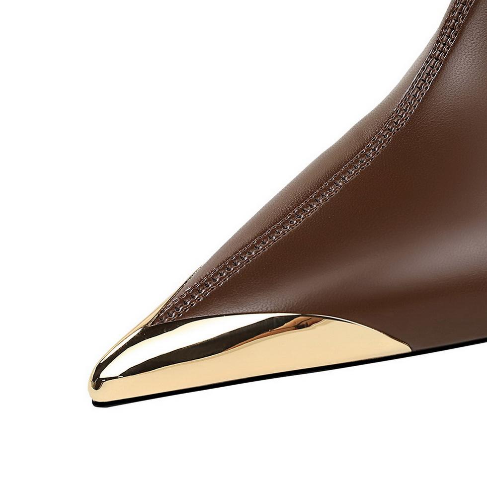 Зимние короткие сапоги, Тонкие каблуки, Очень высокие каблуки, Женские сапоги, Короткие сапоги-трубы, Металлический острый носок, Модные короткие сапоги