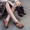 Hollow Out Breathable Comfortable Flat Sandals Retro Genuine Leather Casual Women's Shoes