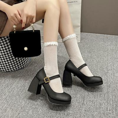 Туфли Мэри Джейн на высоком каблуке, фееричный темперамент, фееричный стиль, новая весна 2025, удобный толстый каблук, французские вечерние туфли-лодочки