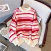 Пуловер, женский свитер, осень 2023, свободный круглый вырез, дизайн, в полоску, с телесным покрытием, вязаный свитер, пуловер, женские топы