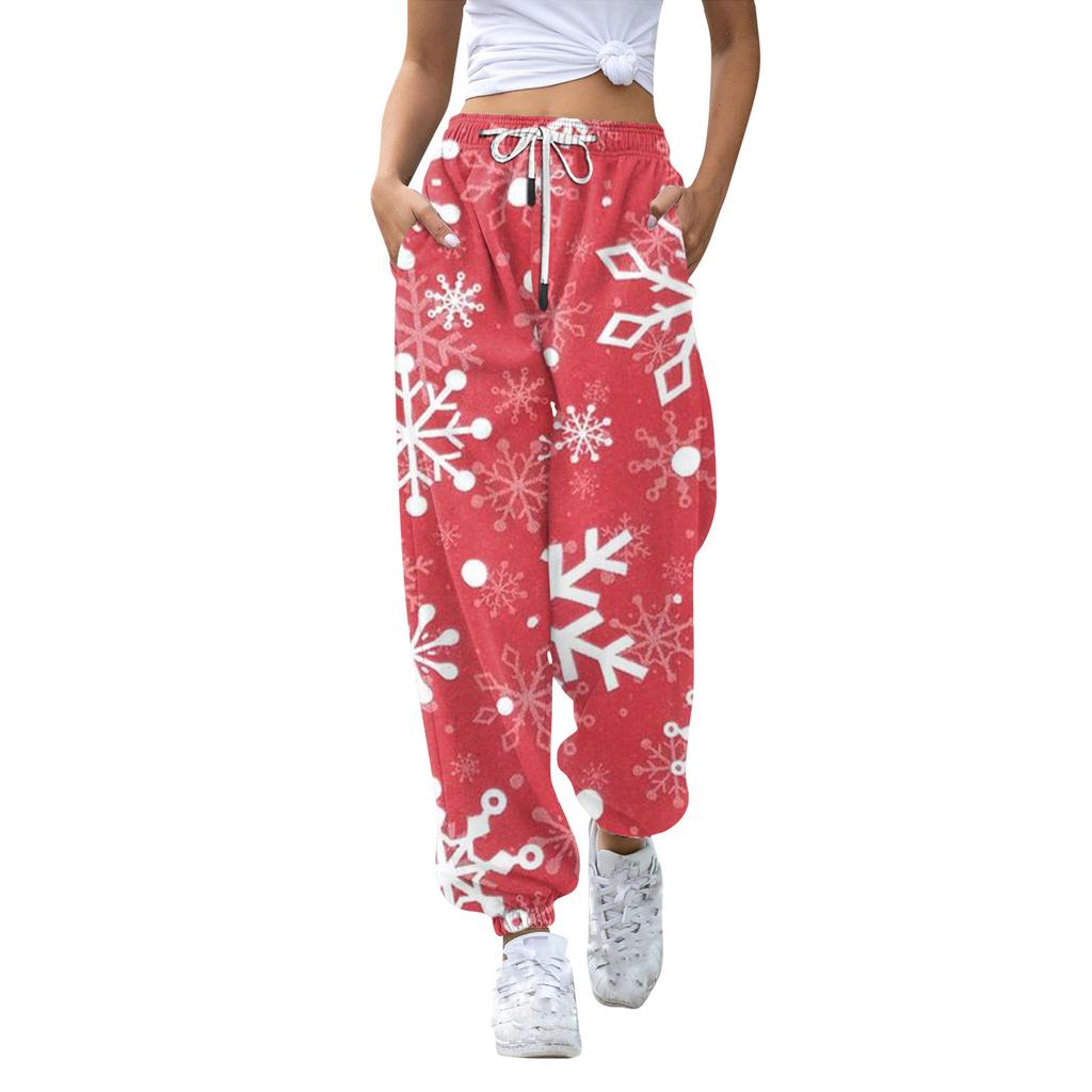 Женские повседневные модные рождественские принтованные повседневные спортивные брюки с эластичной талией и завязками на шнурке