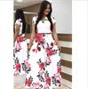 Elegant Spring Autumn Women Dress Casual Bohmia Flower Print Maxi Dresses Hollow Out Dress Plus Size