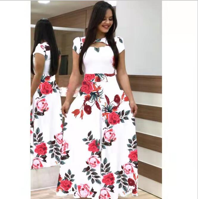 Elegant Spring Autumn Women Dress Casual Bohmia Flower Print Maxi Dresses Hollow Out Dress Plus Size