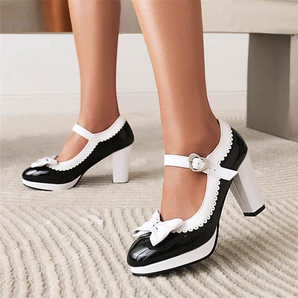 Женские модные туфли принцессы Лолиты на высоком каблуке 7 см с милым бантом, туфли-лодочки горничной Мэри Джейн на платформе с ремешком на щиколотке