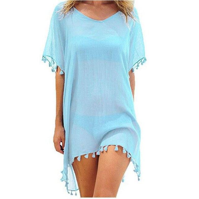 Women Beachwear Swimwear Tassel Bikini Cover Up Summer Kaftan Sarong Beach Dress