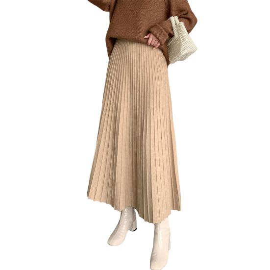Юбка женская трикотажная Yousheng с высокой талией, однотонная юбка А-силуэта, свободная плиссированная юбка, длинная юбка осень-зима