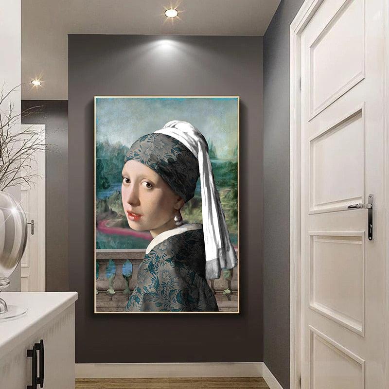 Девушка с жемчужной сережкой Знаменитое искусство Холст Картины Репродукции Девушка Холст Искусство Картины Настенное украшение Без рамы