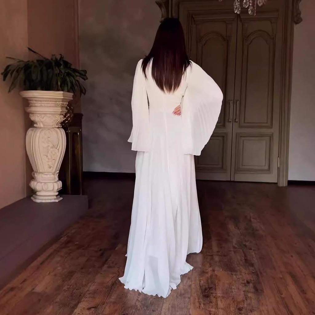 2024 Elegant Women's Solid Color Long Sleeve Maxi Dress with Heavy Embroidery and Semi-High Neck