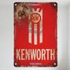 Винтажная металлическая жестяная вывеска Kenworth, Ржаво-красный прямоугольник с эмблемой KW, Потертая ретро-индустриальная табличка для мужской комнаты, гаража, дома