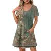 Ladies' Casual And Fashionable V-neck Short Sleeve Printing Mid Length Dress
