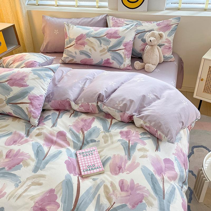 Комплект из четырех предметов из чистого хлопка, счет 60, утолщенное постельное белье из чистого хлопка, комплект из трех предметов, длинноволокнистый хлопок, небольшой свежий пододеяльник, простыня на подгонке.