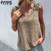 Женские модные повседневные футболки и топы без рукавов с леопардовым принтом и подтяжками с v-образным вырезом