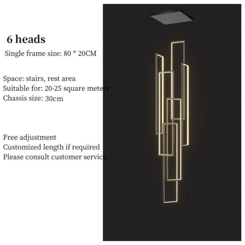Modern LED Stair Long Chandelier Geometry Villa Duplex Pendant Lamps Luster Luxury Loft Living Room Hanging Light Fixture