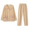 Coral fleece pajamas women's autumn and winter fleece thickened winter women's warm flannel can be worn outside loungewear suit
