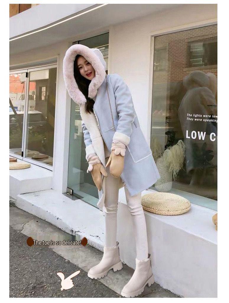 Women's Off-White Thickened Velvet Snow Boots