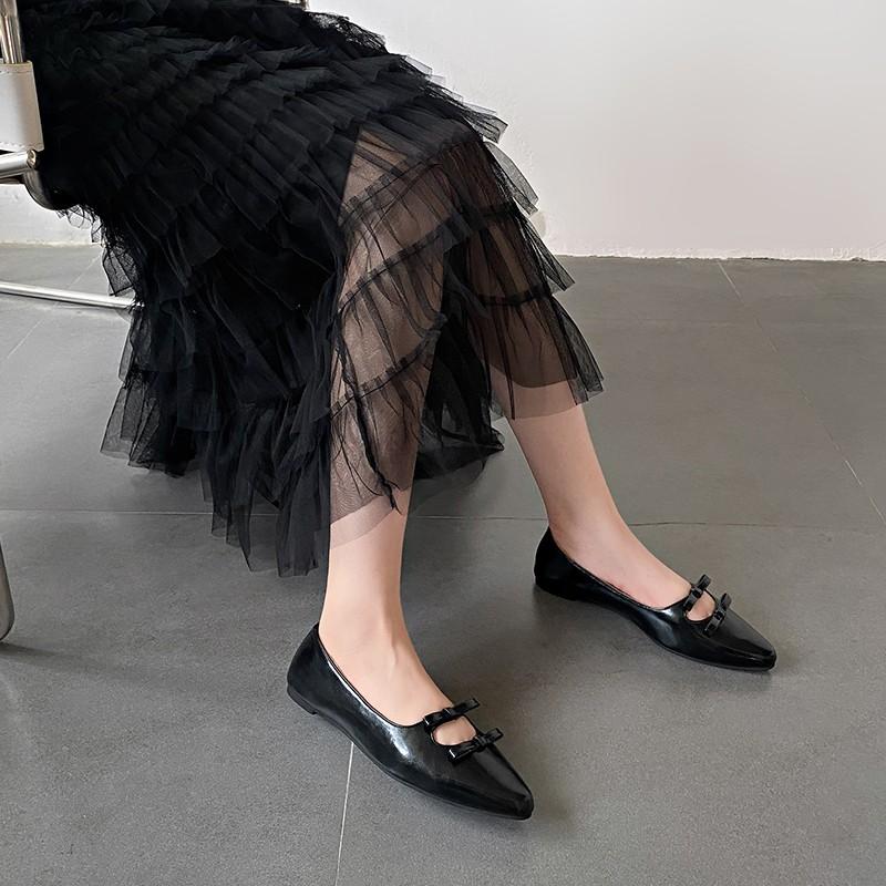 Модные модные туфли с острым носком и двойным бантом для женщин Мэри Джейн, новинка 2024 года, осенние туфли на плоской подошве, женские красные мягкие туфли Zapatos