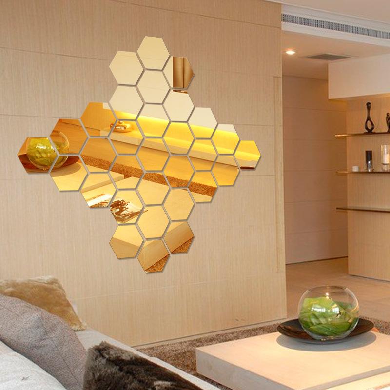 Acrylic Mirror Stereo Wall Stickers Living Room Decorative Mirror Stickers Hexagonal Wall Stickers DIY Decorative Mirror Sticker