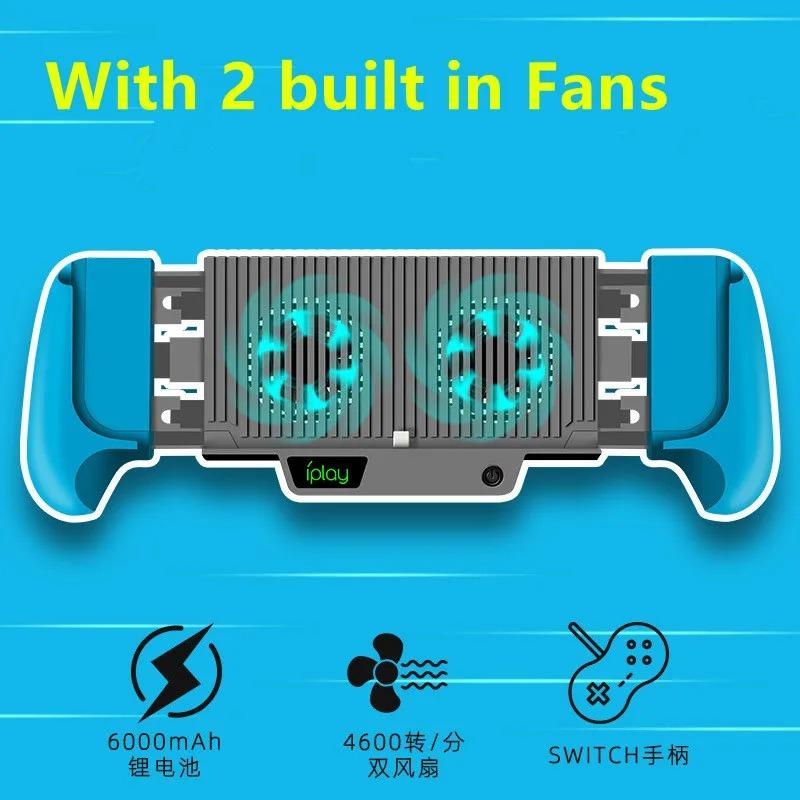Cooling Charging Grip for Nintendo Switch & Switch Lite, 6000mAh Fan, Charger, Grip and Foldable Stand for Nintendo Switch NS Lite