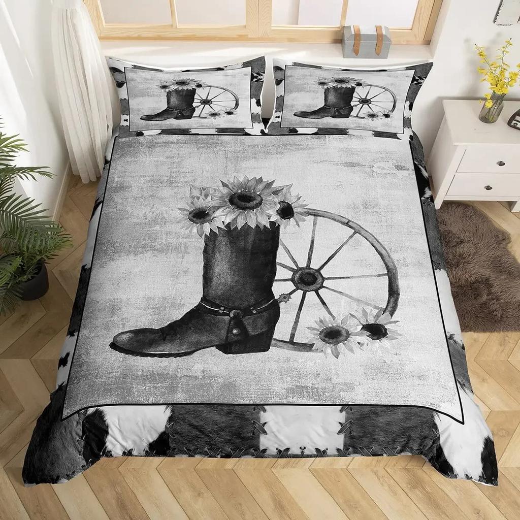 Пододеяльник в стиле вестерн-ковбой, комплект постельного белья Twin King Cowboy Boots Hat Floral Exotic Farmhouse Cowboys Patchwork