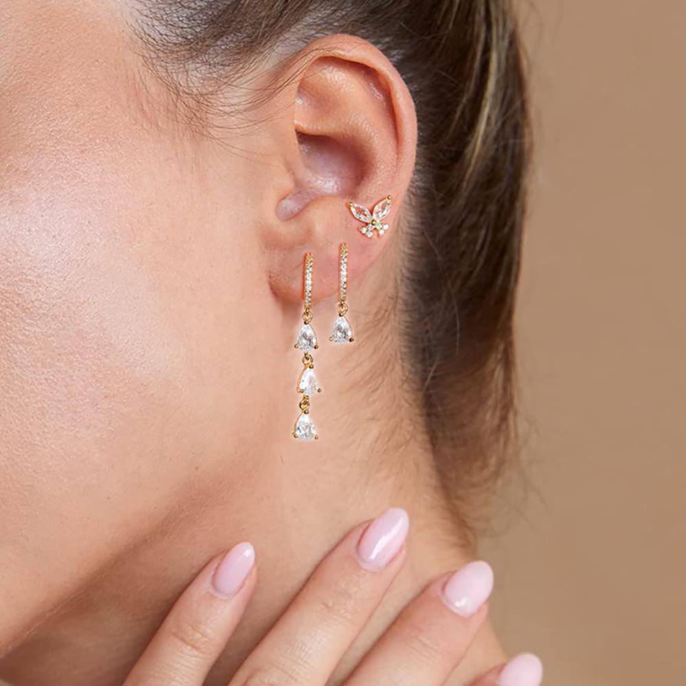 New Design Cubic Zirconia Water Drop Hoop Earrings Set for Women Geometric Stainless Steel Cartilage Earrings Piercing Jewelry