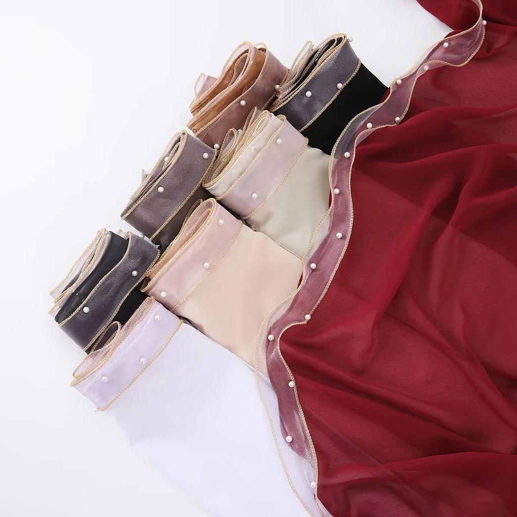 Роскошный платок из жемчужного шифона, мягкий однотонный длинный платок, тонкий хиджаб, мусульманский женский головной платок, этнический тюрбан-шаль 70*175 см