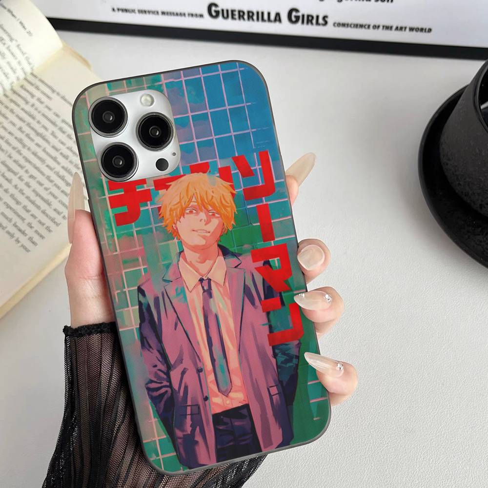 Чехол для телефона Denji Chainsaw Man из аниме для iPhone 16 15 17 Pro 11 12 13 14 Pro Max Plus Мягкая силиконовая крышка-оболочка с эффектом волн