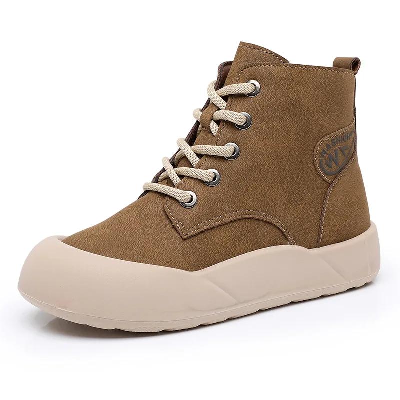 Женская обувь Зимние ботинки Корейские плюшевые Комфортные Для улицы Противоскользящие Хлопковые ботинки Зима На шнуровке Платформа Короткие ботильоны