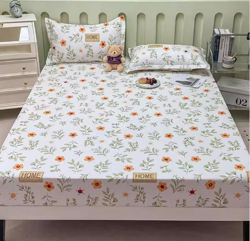 Bed Fitted Sheet with Elastic Rubber Washed Cotton Cartoon Animal Print Fitted Sheet + 2pcs Pillowcases 15 Sizes Mattress Cover